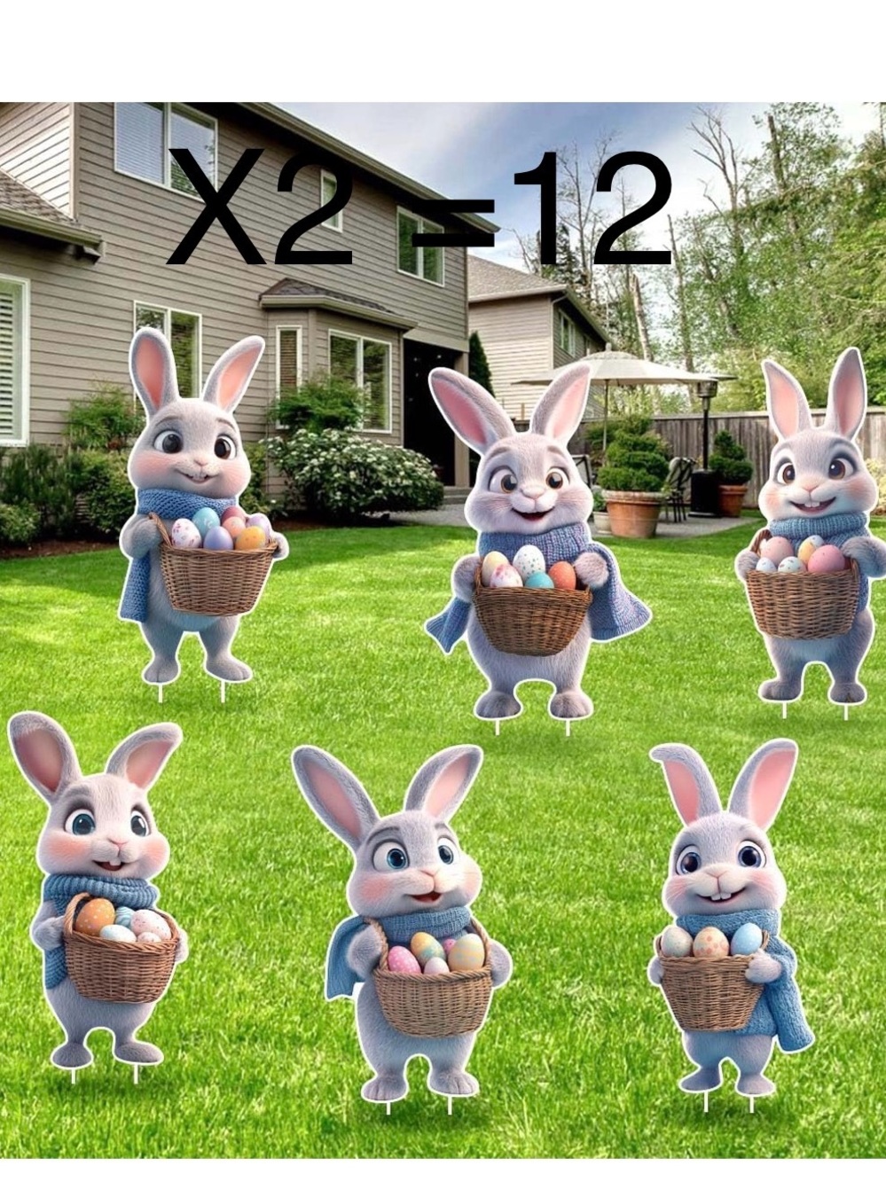 New Open Box 12 PCS Easter Bunny Decorations Outdoor Easter Garden Bunny Signs